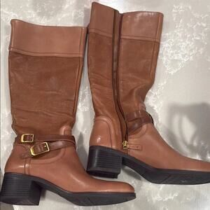 Franco Sarto Brown Leather Riding Boots Buckle Tall Womens 8.5 NEW